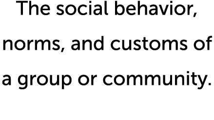 The social behavior, norms, and customs of a group or community  